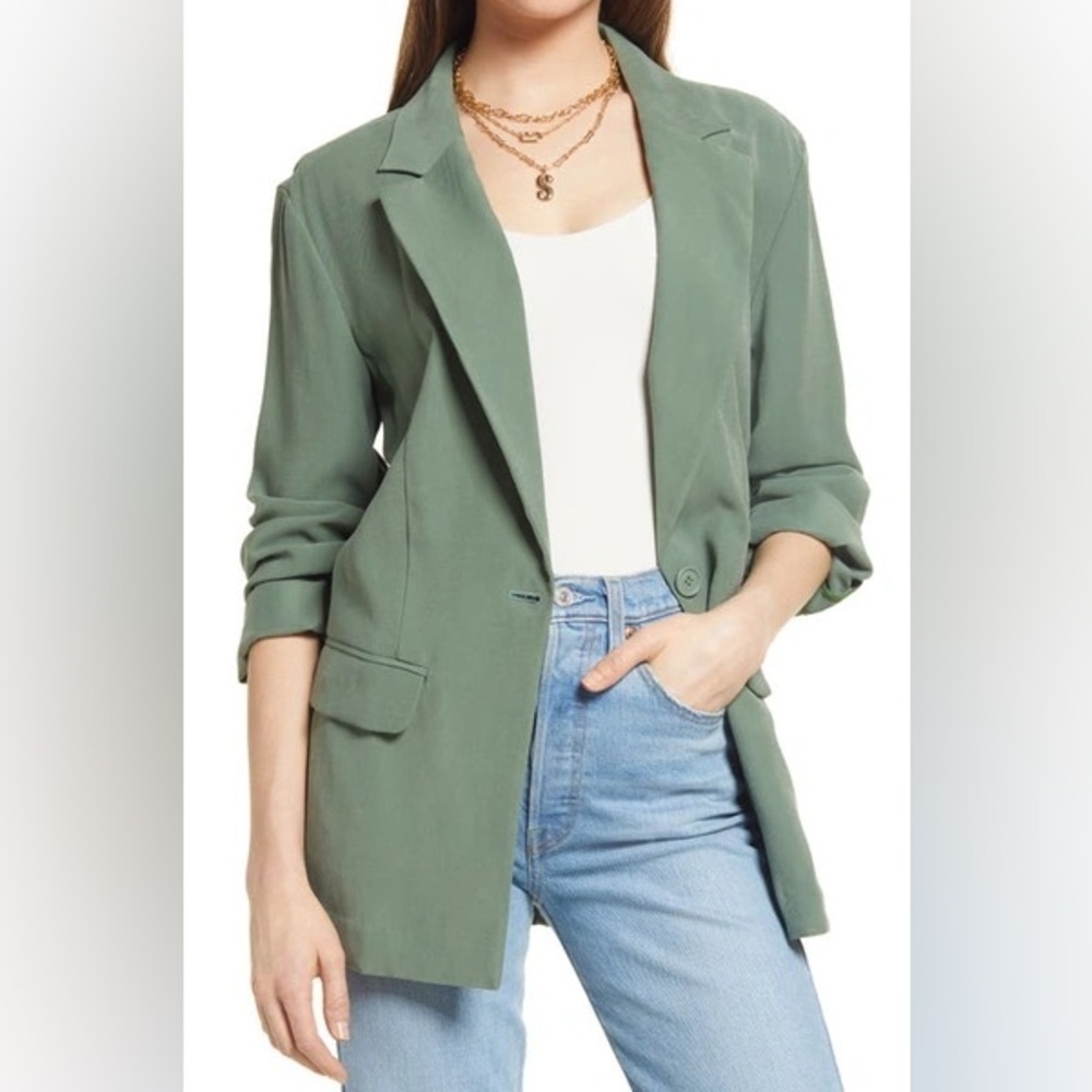 [S]OPEN EDIT One Button Rayon Soft Blazer in Green Agave